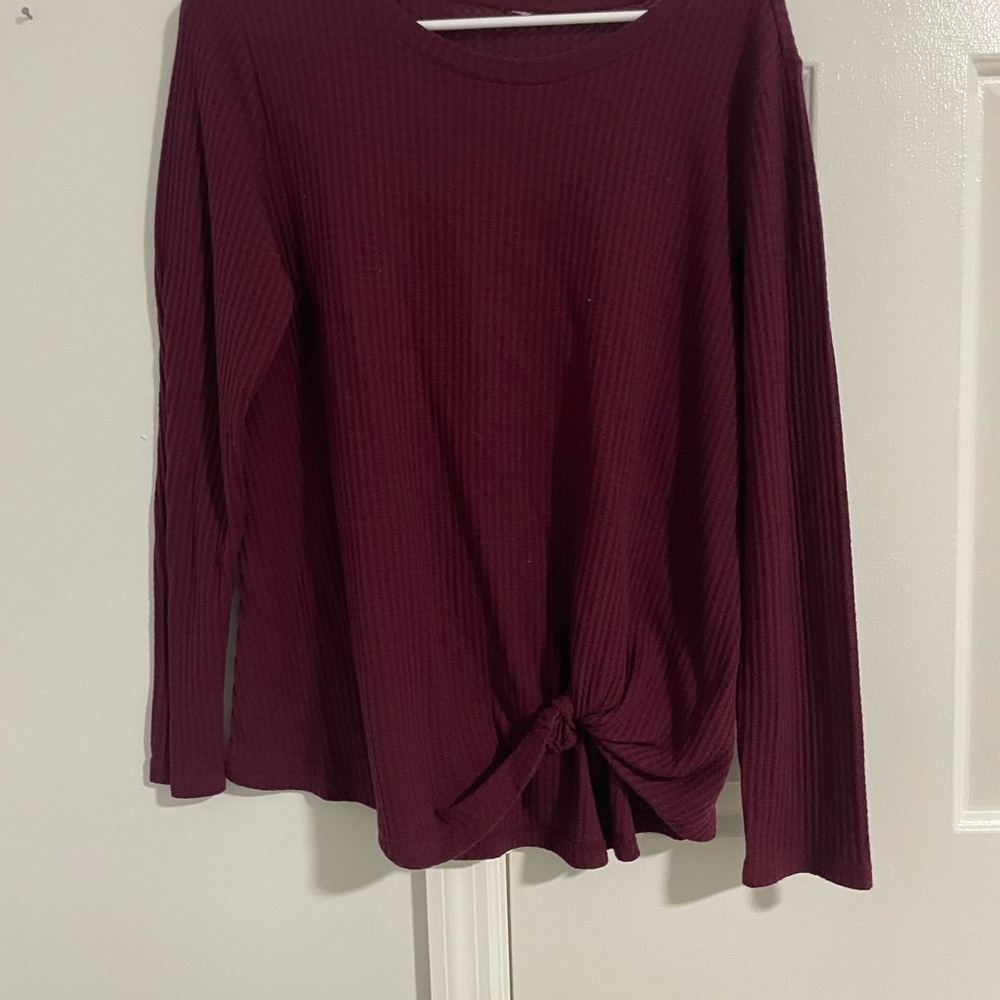 Elegant Maroon Long Sleeve Knotted Top